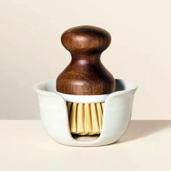Hearth & Hand Magnolia Stoneware Sink Caddy and Wood Handle Nylon Scrub Brush - Picture 1 of 5